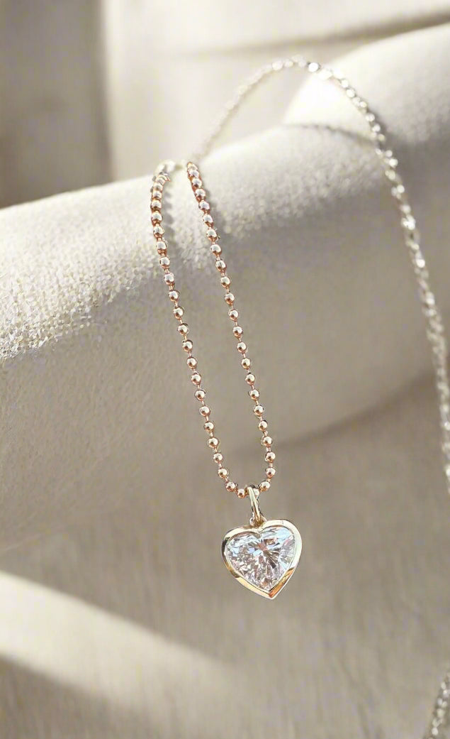 Heart Shaped Lab GrownDiamond Bezel Set on Ball Chain