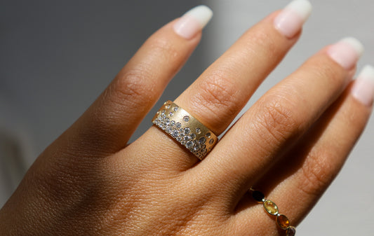 14K Cigar Band with Scattered Diamonds