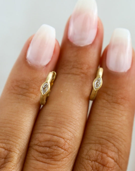 Gold Marquise Diamond Huggies