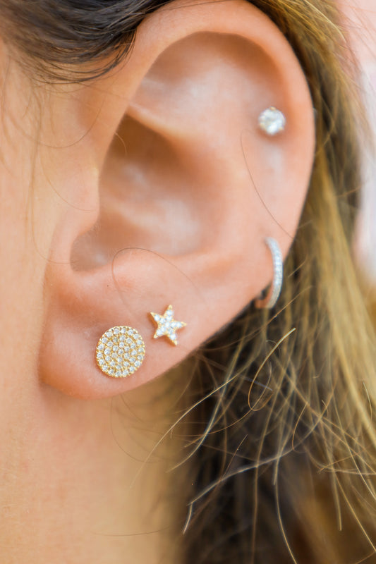 Gold Diamond Disc Earrings