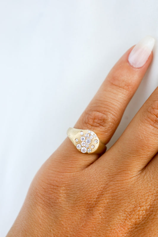 Scattered Diamond Small Signet Ring