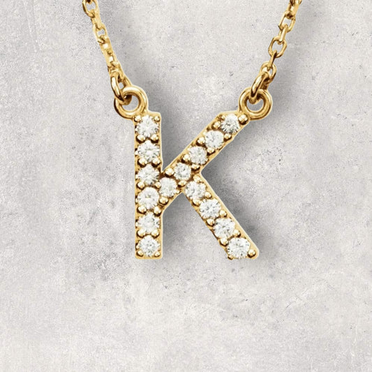 Small Natural Diamond Gold Initial Necklace