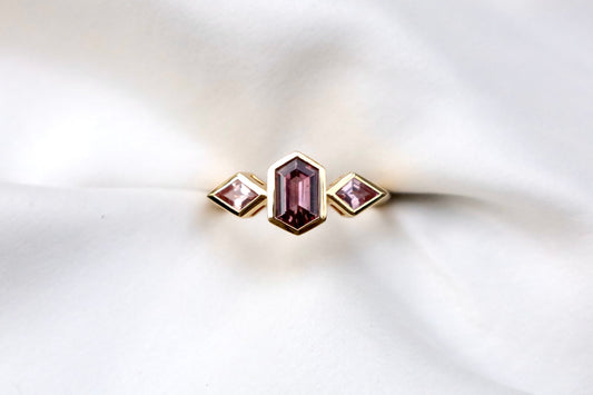 Purple Sapphire Hexagonal Ring with Kite Side Stones