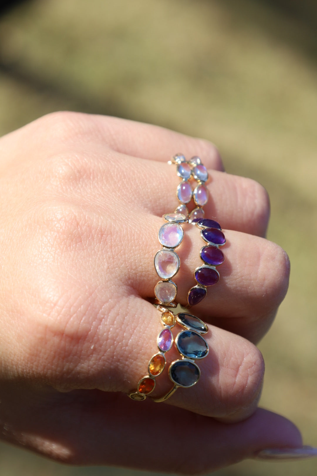 Multicolored Sapphire Drops of Color Band