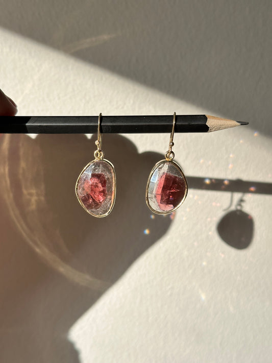 Rose Cut Tourmaline Slice Earrings