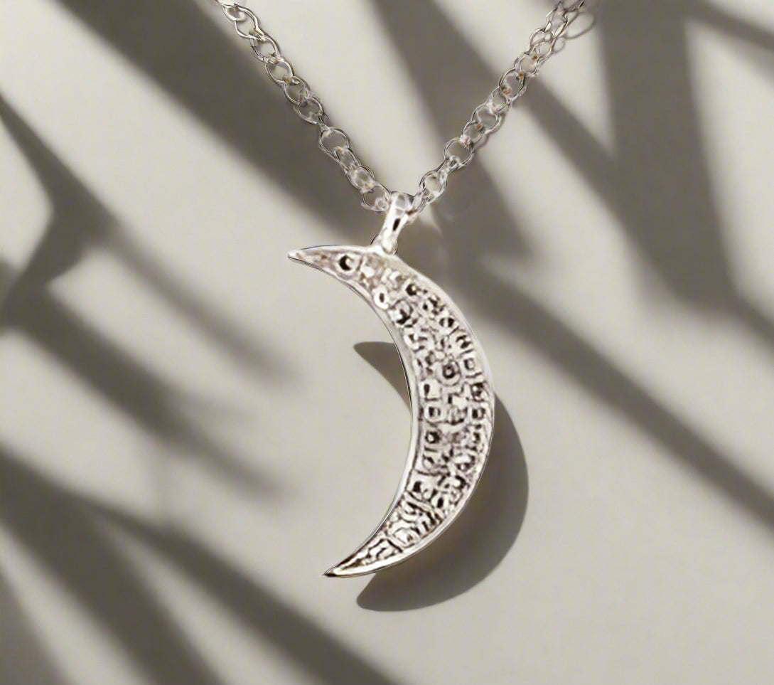 white gold moon necklace